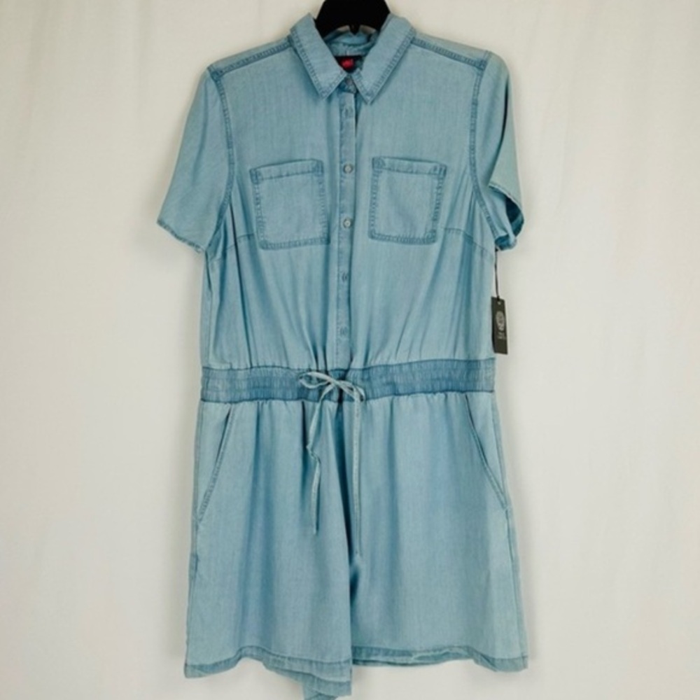 Vince Camuto - Chambray Button-Up Romper - Pockets - Size: 2X -